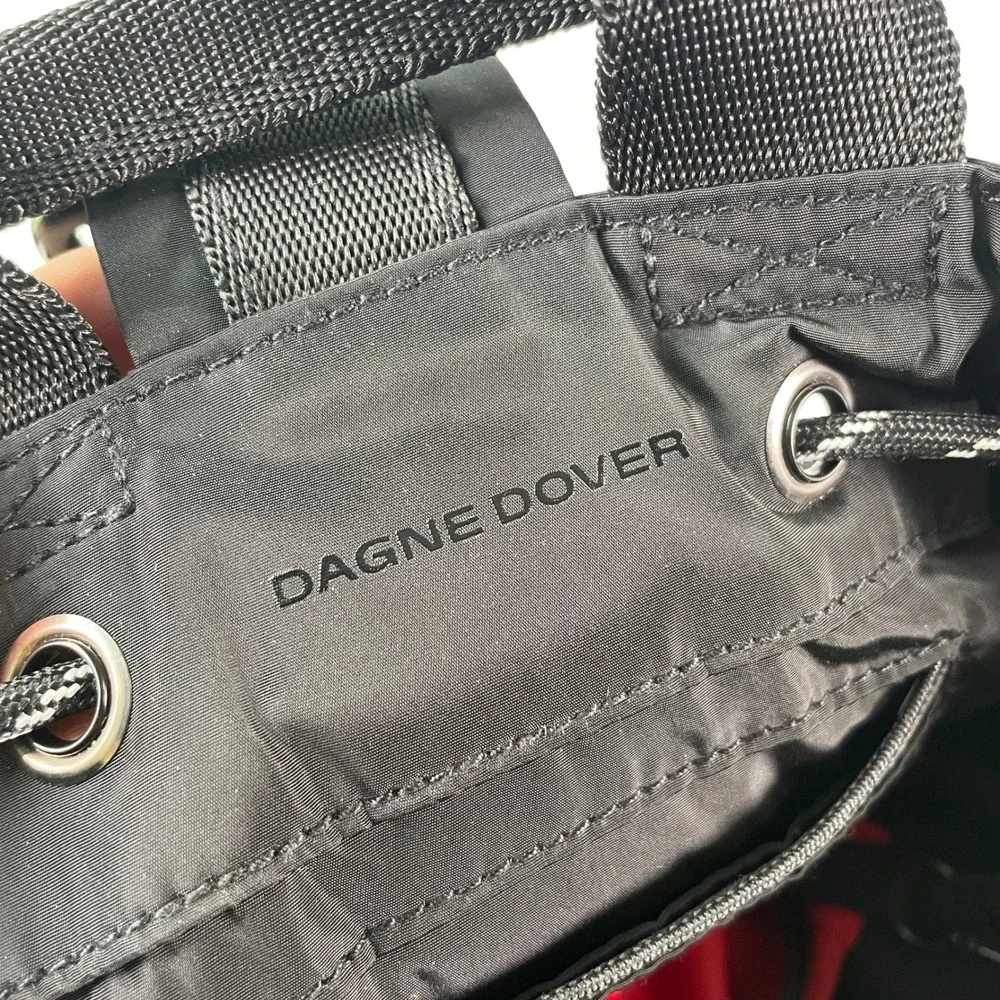 Dagne Dover Nova Sling Drawstring Crossbody Backpack Onyx Black Nylon Bucket Bag